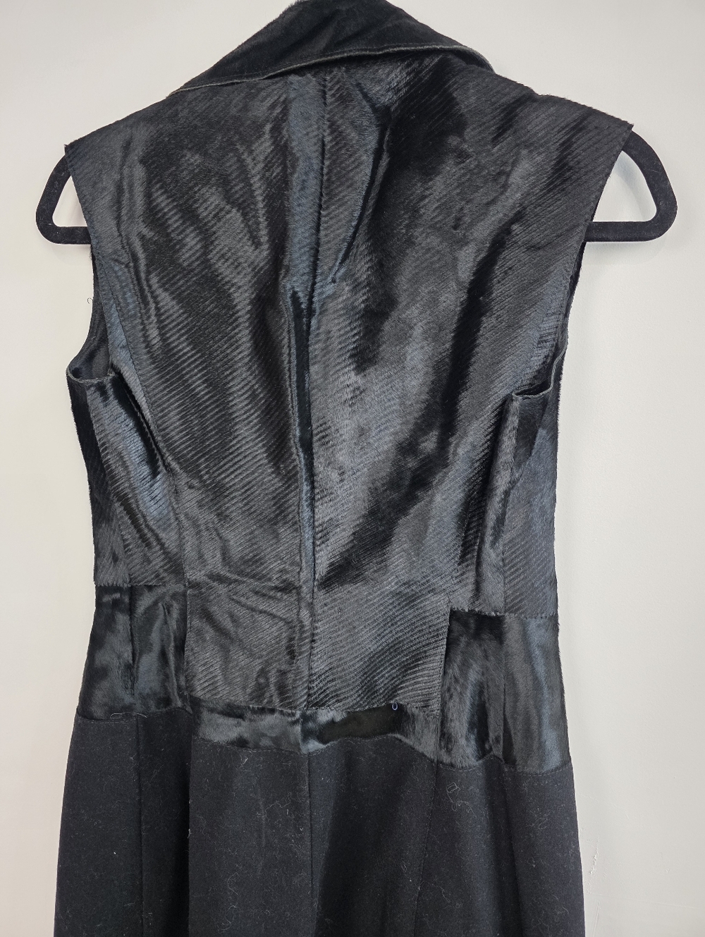 Boss Hugo Boss Black Fur Collared Long Vest Duster, Size Xs - Picture 6 of 6